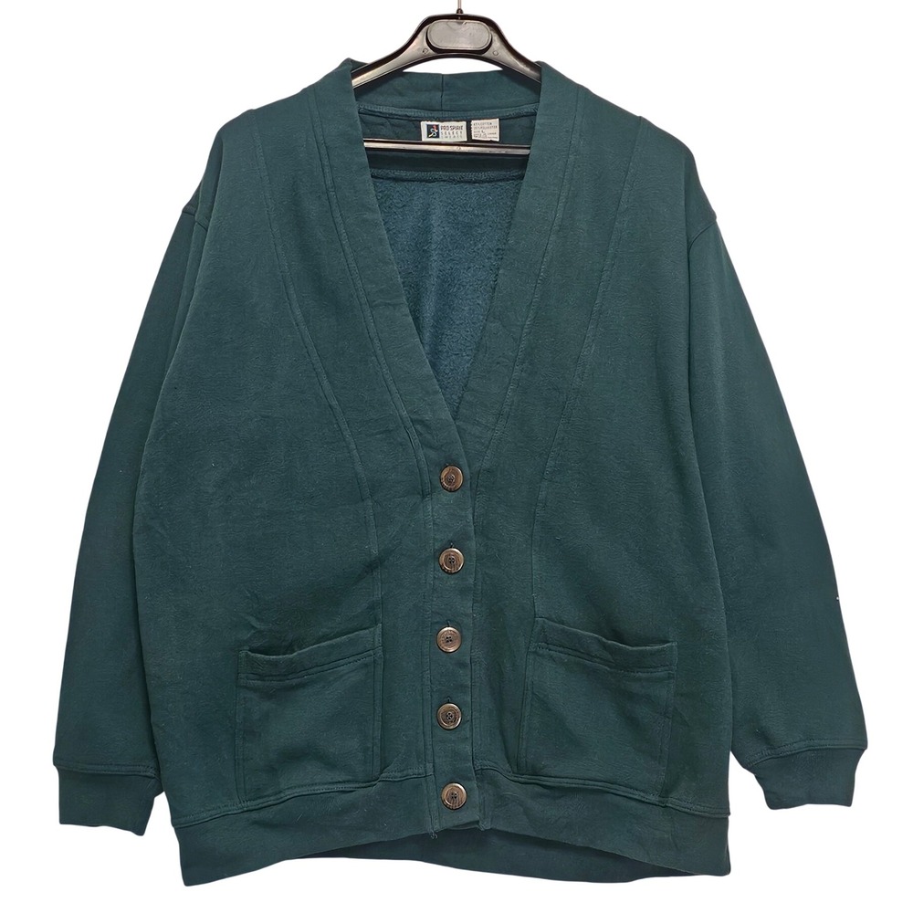 Vintage Pro Spirit Select Sweats Forest Green Fleece Cardigan Button Front L